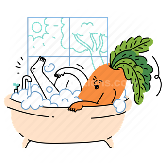 bath, bathtub, shower, relax, chill, fun, carrot